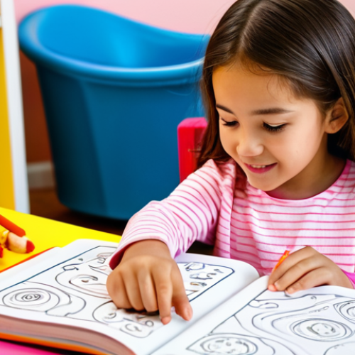 Home 11 A young child, fully clothed in modest, comfortable attire, deeply focused on a vibrant Pinkfong activity book. The child's well-formed hands, with proper finger count, are actively engaged in coloring a character. The setting is a bright, tidy playroom with a few blurred, age-appropriate toys in the background. The child exhibits a natural pose and perfect anatomy, with correct and natural body proportions. Professional photography, high quality, warm lighting, showcasing concentration and joy. Safe for work, appropriate content, fully clothed, family-friendly.